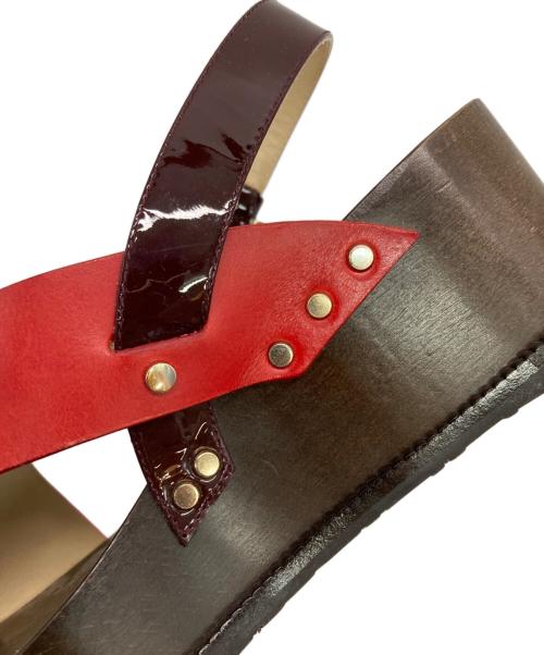 JIMMY CHOO（ジミーチュウ）JIMMY CHOO (ジミーチュウ) ウッドソールサンダル ブラウン×レッド サイズ:37の古着・服飾アイテム