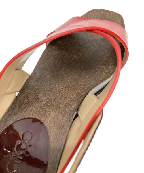JIMMY CHOO（ジミーチュウ）JIMMY CHOO (ジミーチュウ) ウッドソールサンダル ブラウン×レッド サイズ:37の古着・服飾アイテム