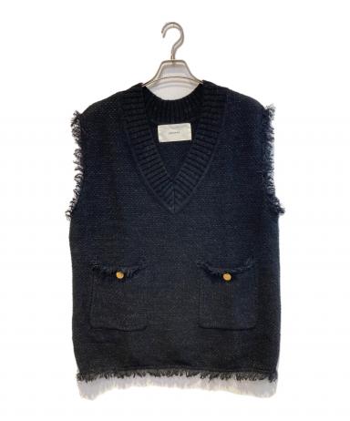 中古・古着通販】ADAWAS (アダワス) ツイードニットベスト ブラック