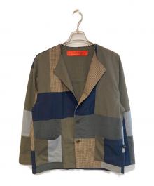 rebear by johnbull（リベアバイジョンブル）の古着「パッチワークテーラードジャケット」｜カーキ×グレー