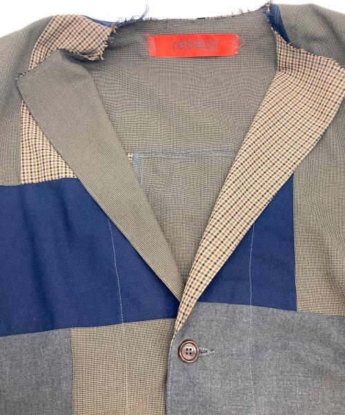 rebear by johnbull（リベアバイジョンブル）rebear by johnbull (リベアバイジョンブル) パッチワークテーラードジャケット カーキ×グレー サイズ:Lの古着・服飾アイテム