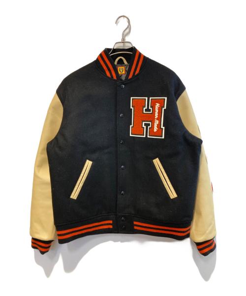 HUMAN MADE（ヒューマンメイド）HUMAN MADE (ヒューマンメイド) VARSITY JACKET ブラック×ベージュ サイズ:XLの古着・服飾アイテム