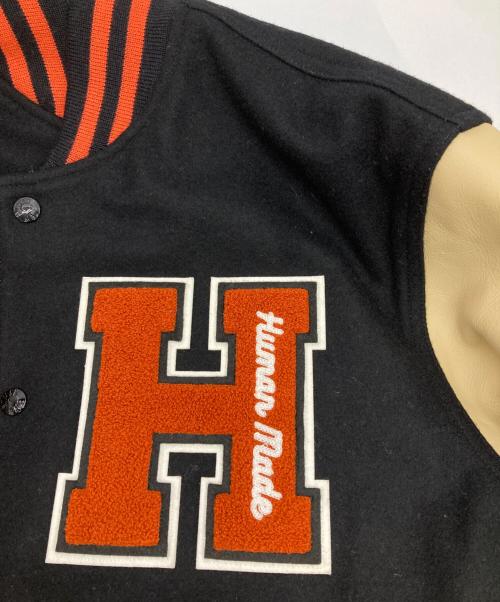 HUMAN MADE（ヒューマンメイド）HUMAN MADE (ヒューマンメイド) VARSITY JACKET ブラック×ベージュ サイズ:XLの古着・服飾アイテム