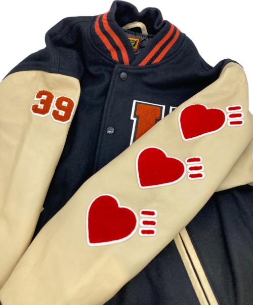 HUMAN MADE（ヒューマンメイド）HUMAN MADE (ヒューマンメイド) VARSITY JACKET ブラック×ベージュ サイズ:XLの古着・服飾アイテム