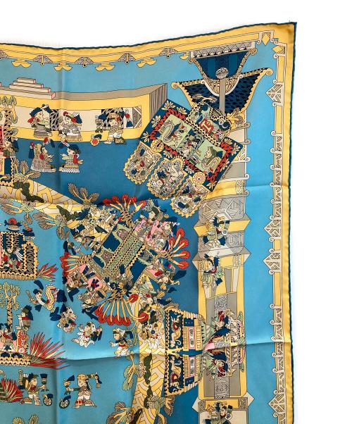 HERMES（エルメス）HERMES (エルメス) カレ90 ブルー×イエロー サイズ:90×90の古着・服飾アイテム