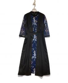 callarus（カラス）の古着「花柄刺繍ワンピースドレス」｜ブラック