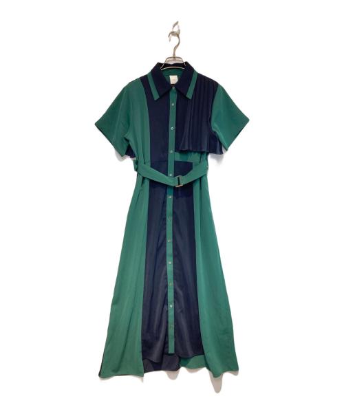 HARE（ハレ）HARE (ハレ) プリーツキリカエワンピース グリーン×ネイビー サイズ:Freeの古着・服飾アイテム