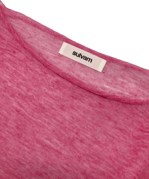 sulvam（サルバム）sulvam (サルバム) アシンメトリーシースルーニット ピンク サイズ:Sの古着・服飾アイテム