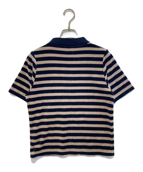 6(ROKU) BEAUTY&YOUTH（ロク ビューティーアンドユース）6(ROKU) BEAUTY&YOUTH (ロク ビューティーアンドユース) ベロア ボーダー ポロシャツ ブラウン×ネイビー サイズ:不明の古着・服飾アイテム
