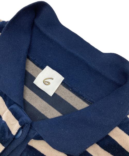 6(ROKU) BEAUTY&YOUTH（ロク ビューティーアンドユース）6(ROKU) BEAUTY&YOUTH (ロク ビューティーアンドユース) ベロア ボーダー ポロシャツ ブラウン×ネイビー サイズ:不明の古着・服飾アイテム