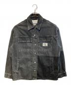Calvin Klein Jeansカルバンクラインジーンズ）の古着「logo-patch oversized denim jacket」｜ブラック