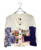 Y's for livingワイズフォーリビング）の古着「パッチワークカーディガン」｜ホワイト×ピンク