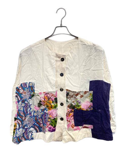 Y's for living（ワイズフォーリビング）Y's for living (ワイズフォーリビング) パッチワークカーディガン ホワイト×ピンク サイズ:2の古着・服飾アイテム