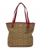 COACHコーチ）の古着「シグネチャーキャンバストートバッグ」｜ベージュ×レッド