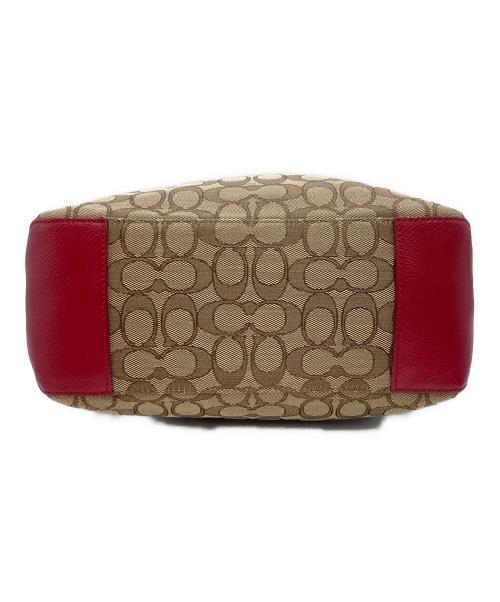 COACH（コーチ）COACH (コーチ) シグネチャーキャンバストートバッグ ベージュ×レッドの古着・服飾アイテム