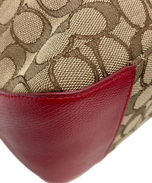 COACH（コーチ）COACH (コーチ) シグネチャーキャンバストートバッグ ベージュ×レッドの古着・服飾アイテム