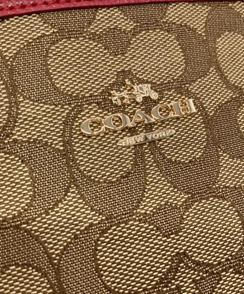 COACH（コーチ）COACH (コーチ) シグネチャーキャンバストートバッグ ベージュ×レッドの古着・服飾アイテム