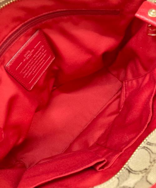 COACH（コーチ）COACH (コーチ) シグネチャーキャンバストートバッグ ベージュ×レッドの古着・服飾アイテム
