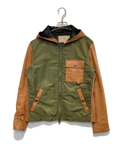 AVIREX（アヴィレックス）AVIREX (アヴィレックス) レザーナイロン切替ジャケット カーキ×ブラウン サイズ:Mの古着・服飾アイテム