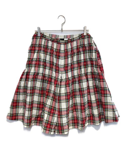 tricot COMME des GARCONS（トリココムデギャルソン）tricot COMME des GARCONS (トリココムデギャルソン) チェックギャザーパンツ レッド×ホワイト サイズ:Mの古着・服飾アイテム