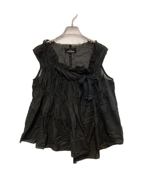 tricot COMME des GARCONS（トリココムデギャルソン）tricot COMME des GARCONS (トリココムデギャルソン) ギャザーノースリーブブラウス ブラック サイズ:Ｍの古着・服飾アイテム