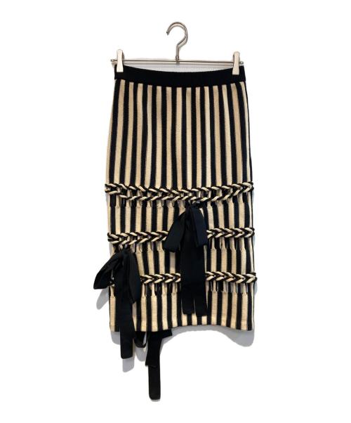 LEINWANDE（ラインヴァンド）LEINWANDE (ラインヴァンド) Braids Stripe Knitted Skirt ブラウン×ブラック サイズ:FREEの古着・服飾アイテム