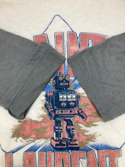 Saint Laurent Paris（サンローランパリ）Saint Laurent Paris (サンローランパリ) ラグランプリントカットソー ホワイト×グレー サイズ:XSの古着・服飾アイテム