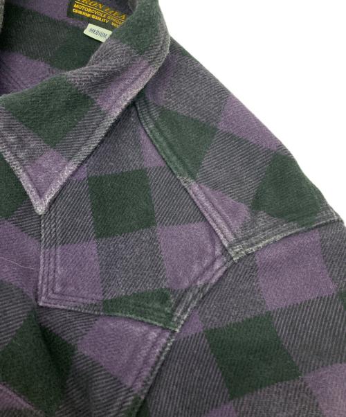 IRON HEART（アイアンハート）IRON HEART (アイアンハート) フランネルネルウエスタンシャツ パープル×ブラック サイズ:Mの古着・服飾アイテム