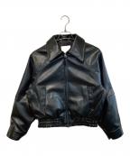 moussyマウジー）の古着「F/LEATHER GATHER ブルゾン」｜ブラック