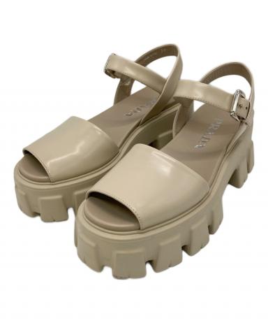 【新品未使用】PRADA ベージュ レザー サンダル 中古・古着通販】PRADA (プラダ) モノリスブラッシュドレザーサンダル