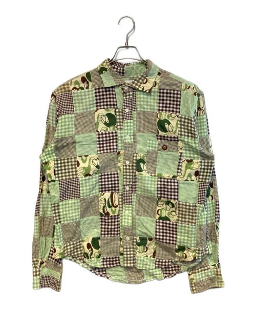 A BATHING APE（ア ベイシング エイプ）A BATHING APE (ア ベイシング エイプ) パッチワークチェックシャツ グリーン×ブラウン サイズ:Lの古着・服飾アイテム