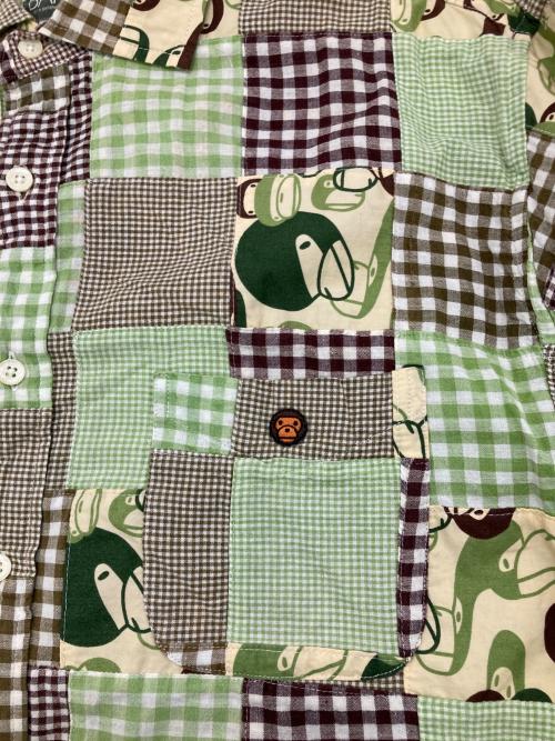 A BATHING APE（ア ベイシング エイプ）A BATHING APE (ア ベイシング エイプ) パッチワークチェックシャツ グリーン×ブラウン サイズ:Lの古着・服飾アイテム