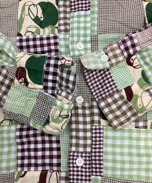 A BATHING APE（ア ベイシング エイプ）A BATHING APE (ア ベイシング エイプ) パッチワークチェックシャツ グリーン×ブラウン サイズ:Lの古着・服飾アイテム