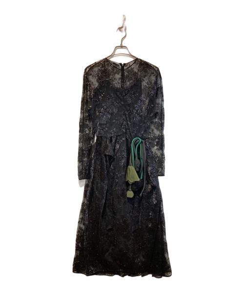 PRADA（プラダ）PRADA (プラダ) デコレーションフラワー付きワンピース ブラック サイズ:38の古着・服飾アイテム