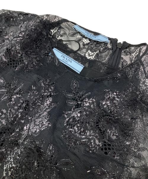 PRADA（プラダ）PRADA (プラダ) デコレーションフラワー付きワンピース ブラック サイズ:38の古着・服飾アイテム