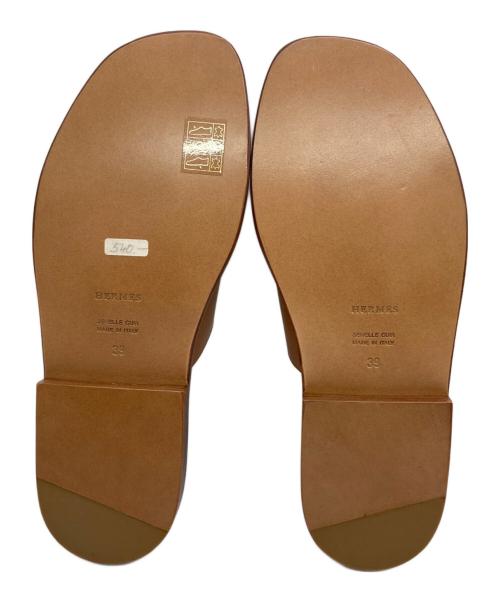 HERMES（エルメス）HERMES (エルメス) オープントゥーレザーサンダル ブラウン サイズ:39の古着・服飾アイテム