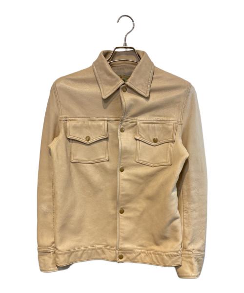 Mid Western（ミッド ウエスタン）Mid Western (ミッド ウエスタン) ［古着］ディアスキンレザージャケット ベージュ サイズ:36の古着・服飾アイテム