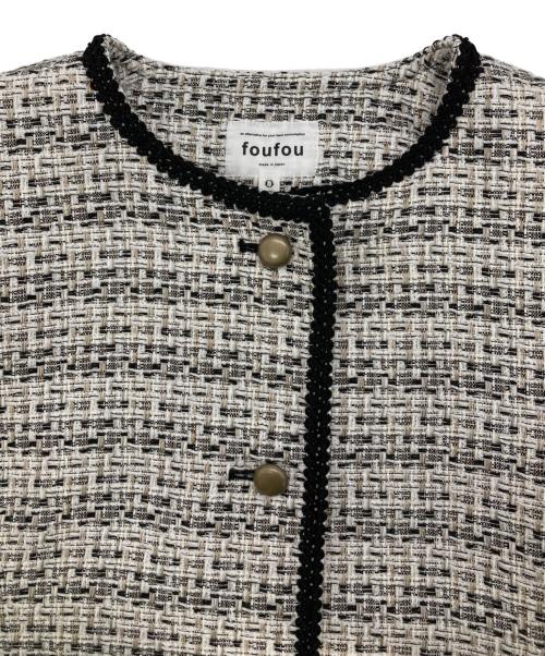 foufou（フーフー ザドレス）foufou (フーフー ザドレス) tweed nocollar jacket ホワイトの古着・服飾アイテム