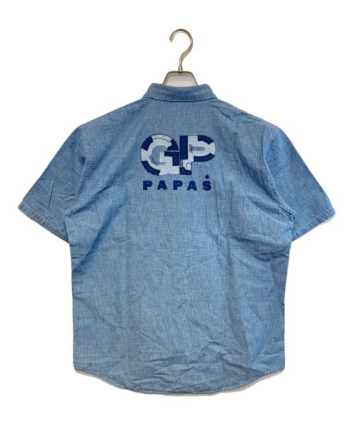 PAPAS（パパス）PAPAS (パパス) モンサンミッシェルダンガリーS/Sシャツ インディゴ サイズ:Mの古着・服飾アイテム