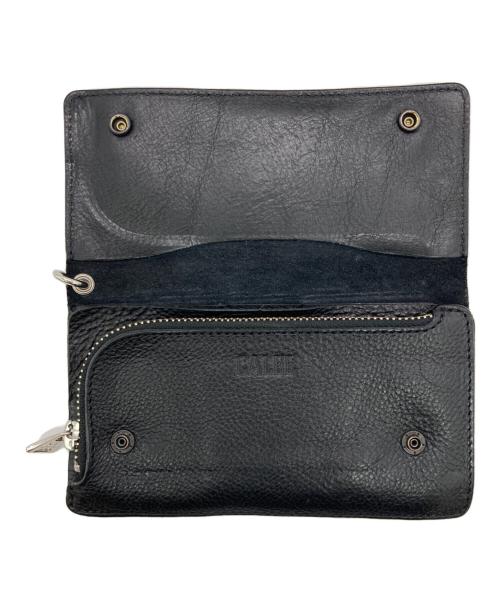 CALEE（キャリー）CALEE (キャリー) STUDS LEATHER FLAP LONG WALLET ブラックの古着・服飾アイテム