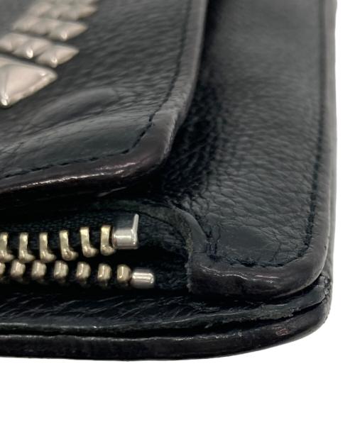 CALEE（キャリー）CALEE (キャリー) STUDS LEATHER FLAP LONG WALLET ブラックの古着・服飾アイテム