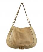 ANYA HINDMARCHアニヤ・ハインドマーチ）の古着「ハラコスウェードフラップワンショルダーバッグ」｜ベージュ