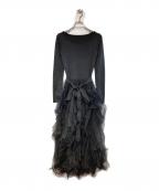 riuリウ）の古着「Tulle raffle docking knit dress」｜ブラック