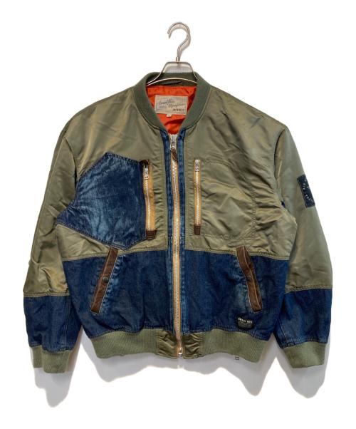 AVIREX（アヴィレックス）AVIREX (アヴィレックス) DENIM CUSTOM FLIGHT JACKET オリーブ×インディゴ サイズ:2XLの古着・服飾アイテム