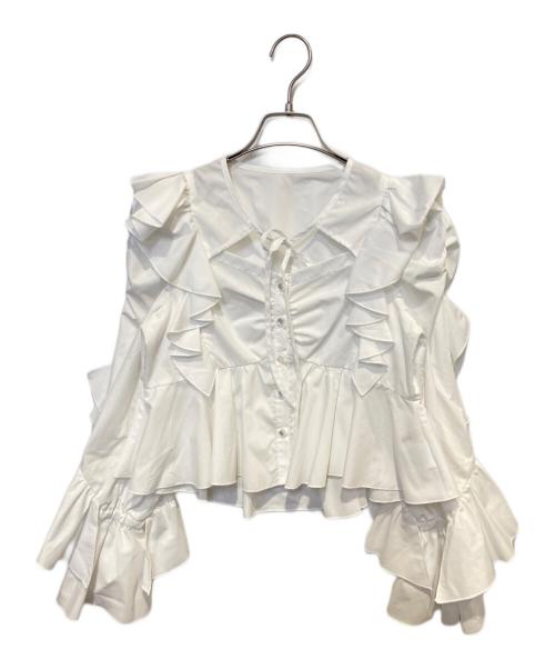 COCODEAL（ココディール）COCODEAL (ココディール) リボンペプラムフリルブラウス ホワイト サイズ:2の古着・服飾アイテム