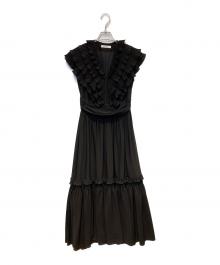 L'AUBE BLANC（ローブ ブラン）の古着「Pleats collar Chiffon Dress」｜ブラック