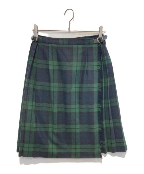O'NEIL OF DUBLIN（オニールオブダブリン）O'NEIL OF DUBLIN (オニールオブダブリン) プリーツラップスカート ネイビー×グリーン サイズ:38の古着・服飾アイテム