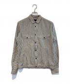 DIESEL Black Goldディーゼル ブラック ゴールド）の古着「コットンリネンストライプワークシャツ」｜ホワイト×ネイビー