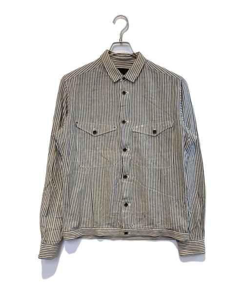 DIESEL Black Gold（ディーゼル ブラック ゴールド）DIESEL Black Gold (ディーゼル ブラック ゴールド) コットンリネンストライプワークシャツ ホワイト×ネイビー サイズ:46の古着・服飾アイテム