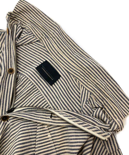 DIESEL Black Gold（ディーゼル ブラック ゴールド）DIESEL Black Gold (ディーゼル ブラック ゴールド) コットンリネンストライプワークシャツ ホワイト×ネイビー サイズ:46の古着・服飾アイテム